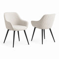 Lot de 2 chaises de salle à manger avec accoudoirs en tissu bouclé blanc cassé, dossier incurvé et pieds en acier noir, 59 × 60 × 82 cm