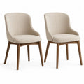 Lot de 2 chaises de salle à manger rembourrées en tissu et bois, dossier arrondi, beige et brun, 56 × 59 × 82 cm