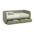 Lit banquette 90 x 200 cm avec 2 tiroirs en velours polyester vert sauge, 212 x 101 x 86 cm