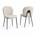 Lot de 2 chaises de salle à manger rembourrées en polyester bouclé et acier noir, beige, 49 x 56 x 80 cm