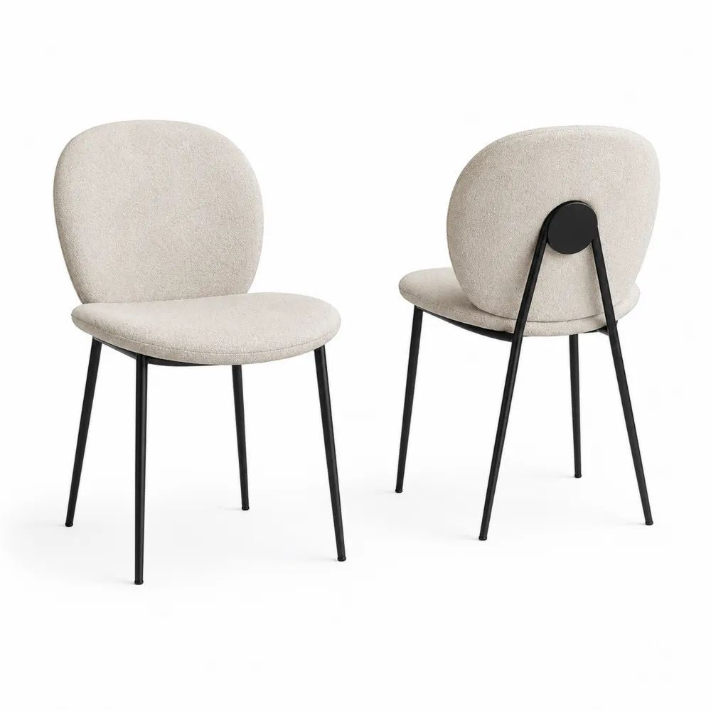 Lot de 2 chaises de salle à manger rembourrées en polyester bouclé et acier noir, beige, 49 x 56 x 80 cm