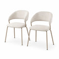 Lot de 2 chaises rembourrées en tissu bouclé et acier, crème et beige, 58 × 58 × 78 cm