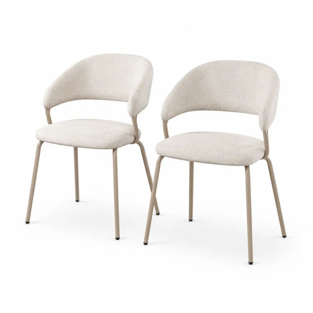 Lot de 2 chaises rembourrées en tissu bouclé et acier, crème et beige, 58 × 58 × 78 cm
