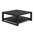 Table basse carrée en bois noir avec étagère, 80 × 80 × 40 cm