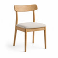 Chaise de salle à manger en chêne massif naturel avec assise rembourrée écrue et dossier incurvé, 50 × 52 × 78 cm