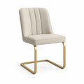 Chaise rembourrée en polyester et acier doré avec piètement luge, beige, 50 × 58 × 86 cm