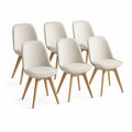 Lot de 6 chaises de salle à manger en similicuir PU crème avec pieds en bois, 48 × 55 × 84 cm