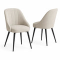 Lot de 2 chaises de salle à manger rembourrées en tissu beige avec dossier enveloppant et pieds en acier noir, 57 × 59 × 82 cm