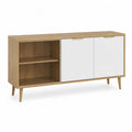 Buffet rectangulaire en bois chêne clair et blanc, 2 portes et 2 niches, 140 × 40 × 80 cm