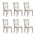 Lot de 6 chaises de salle à manger en bois gris clair avec assise rembourrée beige et dossier croisé, 46 × 52 × 96 cm