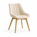 Chaise de salle à manger rembourrée en similicuir beige et bois clair, 56 × 61 × 82 cm