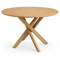 Table à manger ronde 4 personnes en MDF plaqué chêne et bois massif brun clair, Ø 110 × H 75 cm