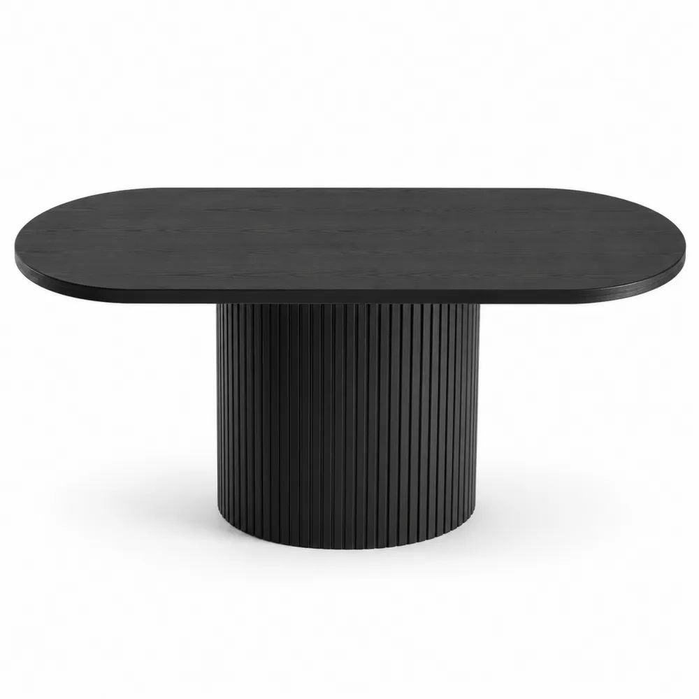 Table à manger ovale en bois noir avec pied central rainuré, 160 × 90 × 75 cm