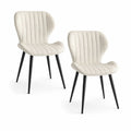 Lot de 2 chaises de salle à manger rembourrées en tissu crème avec pieds en métal noir, 53 × 58 × 82 cm