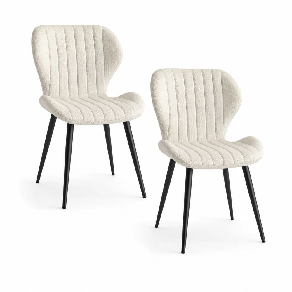 Lot de 2 chaises de salle à manger rembourrées en tissu crème avec pieds en métal noir, 53 × 58 × 82 cm