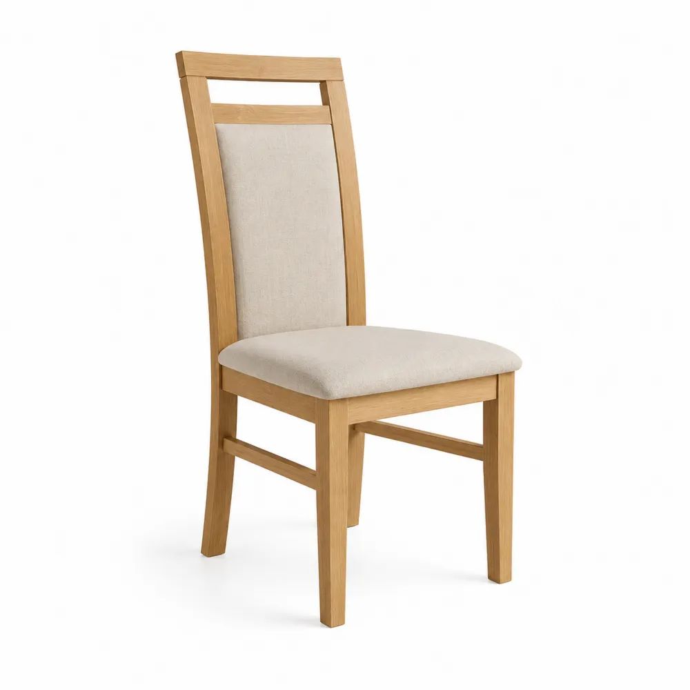 Chaise de salle à manger rembourrée en bois massif et tissu beige, dossier rectangulaire, 45 x 52 x 100 cm