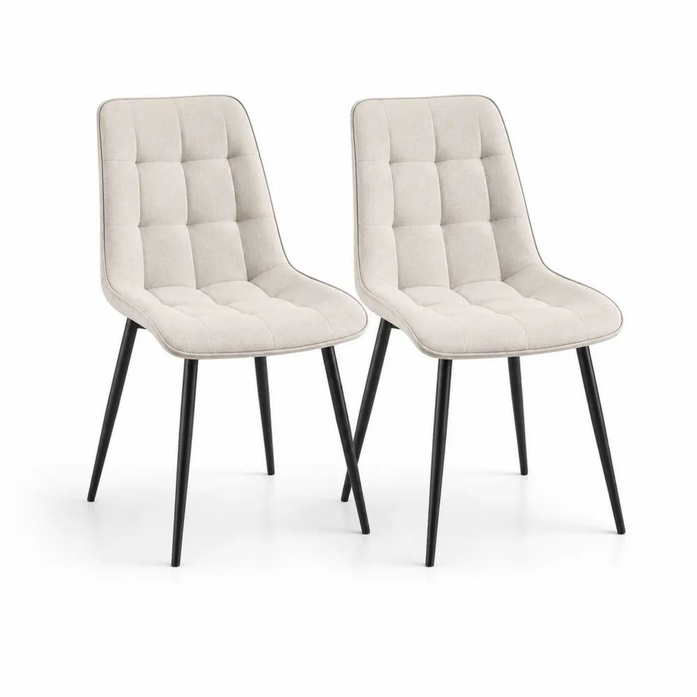 Lot de 2 chaises de salle à manger rembourrées en polyester beige avec pieds en acier noir, 48 x 55 x 84 cm