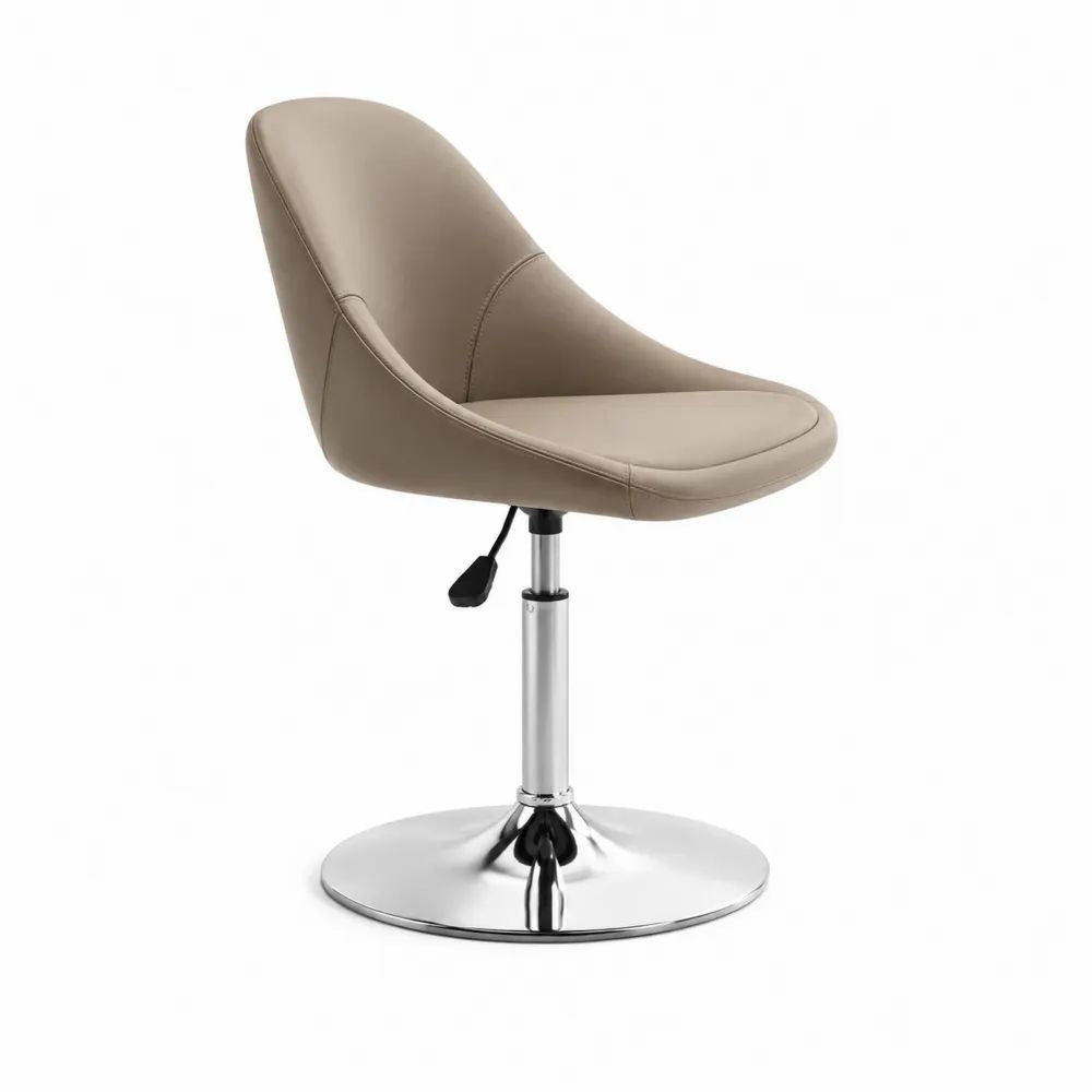 Chaise pivotante réglable en PU taupe avec pied en métal chromé, 48 × 53 × 78-90 cm