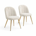 Lot de 2 chaises en tissu bouclette écru avec dossier arrondi et pieds en acier doré, 50 x 55 x 82 cm