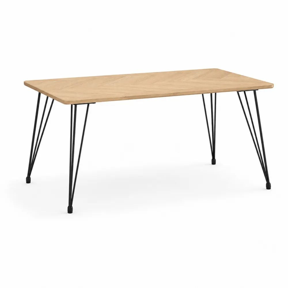 Table à manger rectangulaire 4 à 6 personnes en bois et métal, chêne naturel et noir, 160 × 80 × 75 cm