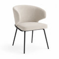 Chaise de salle à manger rembourrée en tissu bouclé beige avec dossier enveloppant et pieds en métal noir, 59 × 60 × 78 cm