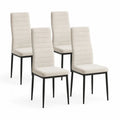 Lot de 4 chaises de salle à manger rembourrées en polyester beige avec pieds en acier noir, 42 x 54 x 98 cm