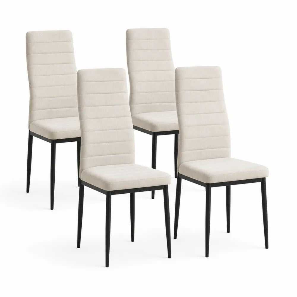 Lot de 4 chaises de salle à manger rembourrées en polyester beige avec pieds en acier noir, 42 x 54 x 98 cm
