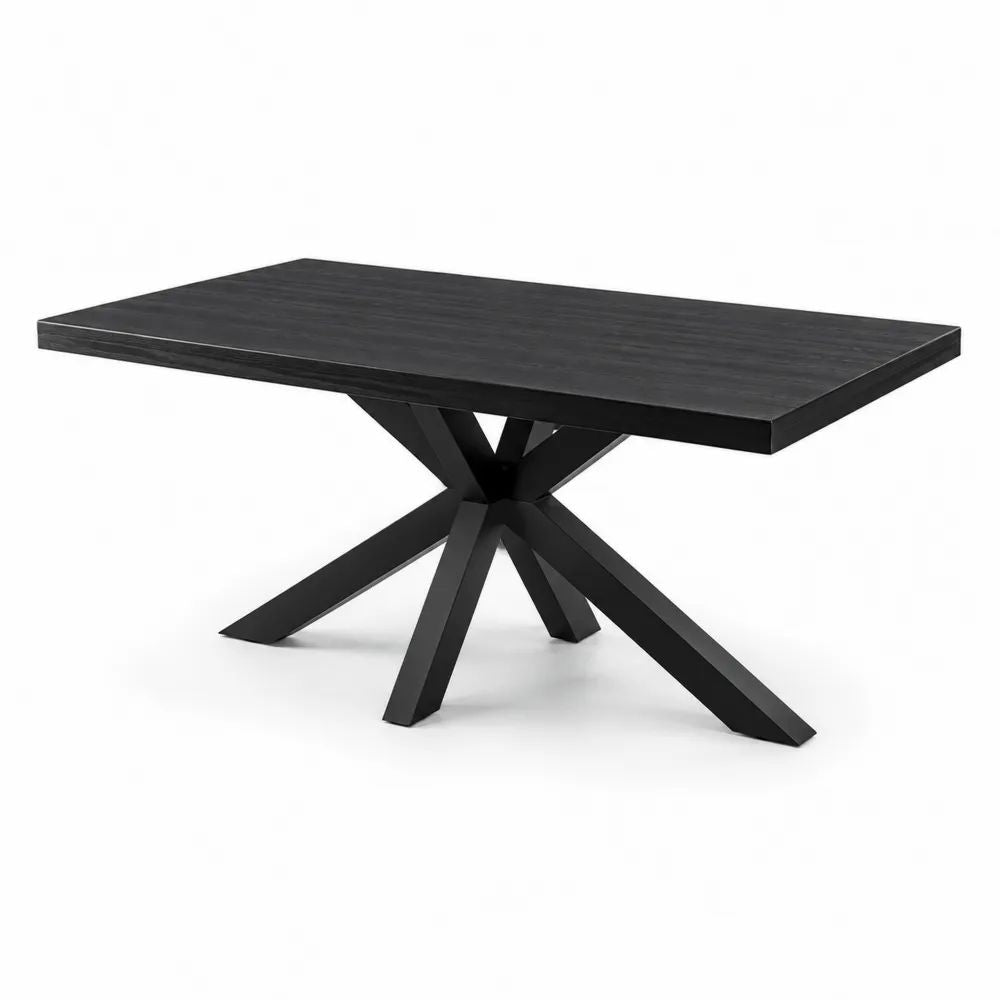 Table à manger rectangulaire en MDF mélaminé et acier noir, 160 × 90 × 76 cm
