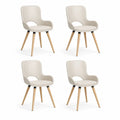Lot de 4 chaises de salle à manger rembourrées en similicuir PU beige avec accoudoirs et pieds en hêtre massif, 58 × 57 × 83 cm